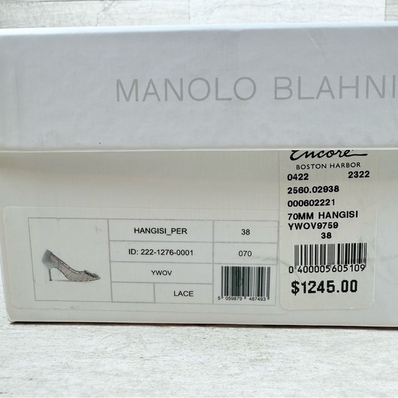 Manolo Blahnik Hangisi Size 38 Lace 70MM Pumps Heels Lilac Periwinkle $1245 New - Picture 14 of 15